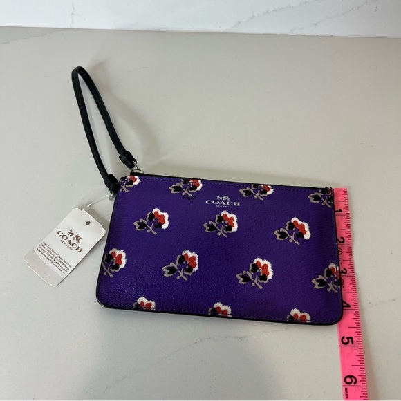 NWT Coach Bramble Rose Purple Leather Floral Print Wristlet Zip Closure - Picture 15 of 15